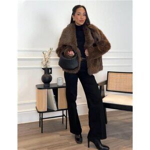 Women's Faux Fur Coat Fluffy Faux Fur Coffee